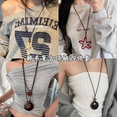 Bow Round Pendant Necklace Bohemian Niche Collarbone Chain Temperament Light Luxury High-end Jewelry Women