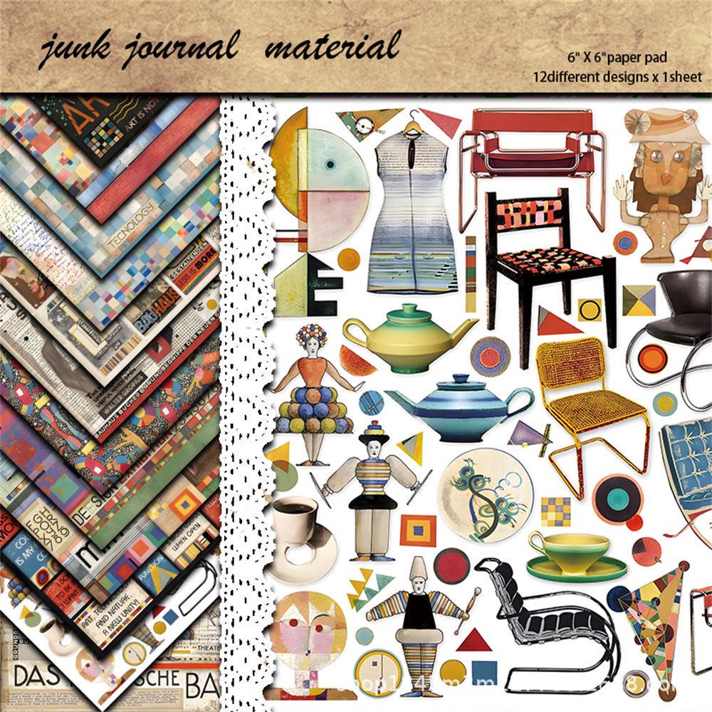 12 Sheets Bauhaus Retro Background Journaling Paper for European & American Collage