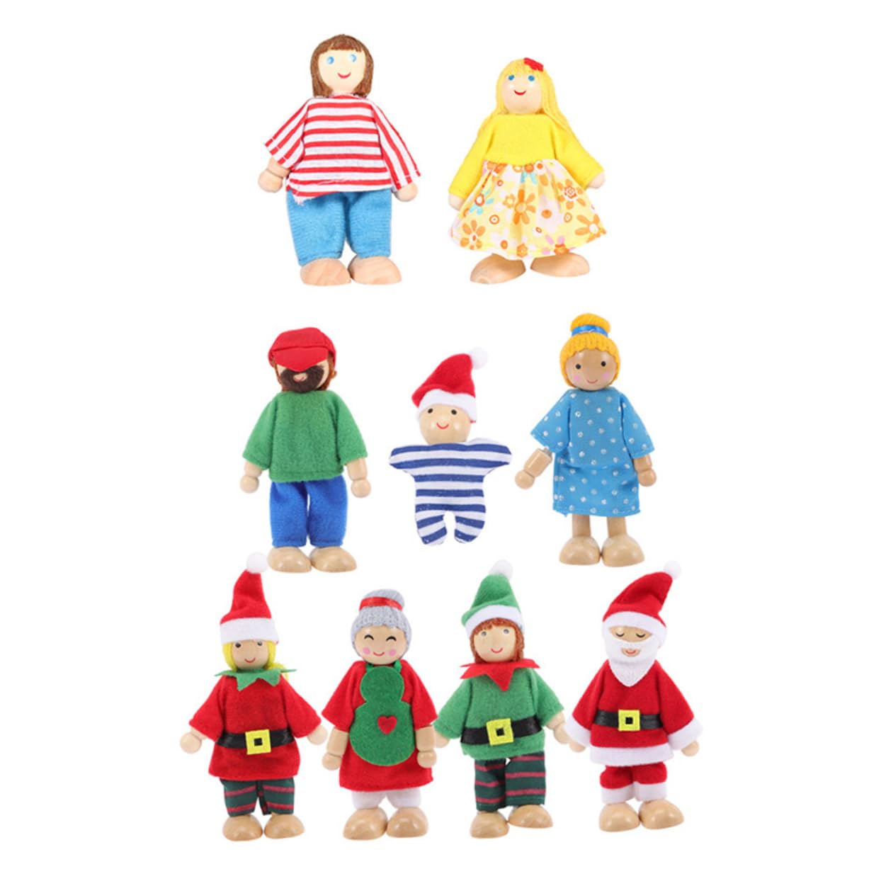 

OATIPHO Wooden Doll Baby Mini Plush Family Dollhouse with Santa Hand and Finger Toys for Christmas Play 9-Piece Set, Toys, Kids Dolls, Claus,