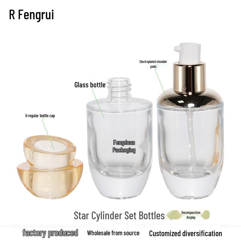 Glass Cream Jar and Serum Lotion Set with Irregular Lid - Available in 30/50g, 40/100/120/150ml Sizes