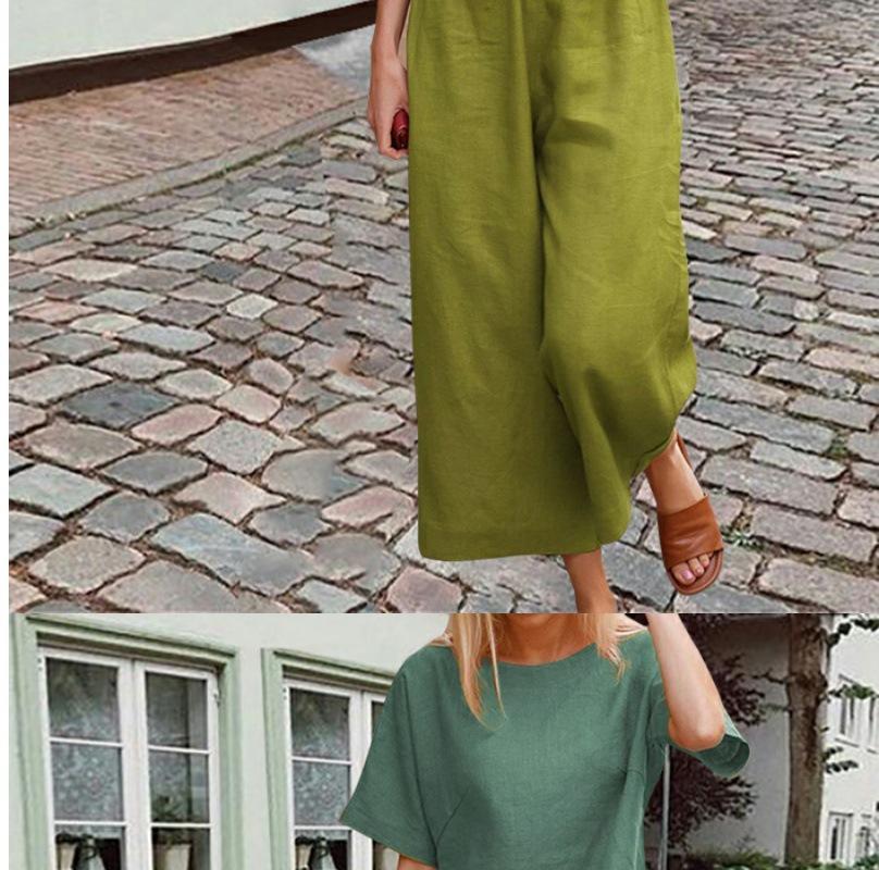 European & American Cotton Linen Casual Short Sleeve T-shirt and Pants Set