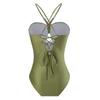 Charming Halter Neck Beaded Decor Hollow Out Bikini Swimsuit With Slit Skirt For Beach