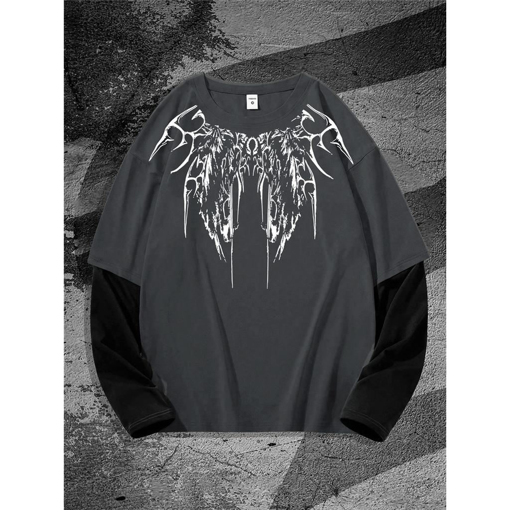Y2K High Street Hip-Hop Dark Style Print Long-Sleeve T-Shirt, a Trendy Casual Style for Everyday Wear, Perfect for Street Fashion Enthusiasts
