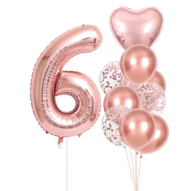 10-piece 32-inch Rose Gold Number Balloon Party Decoration Balloon Set AVE