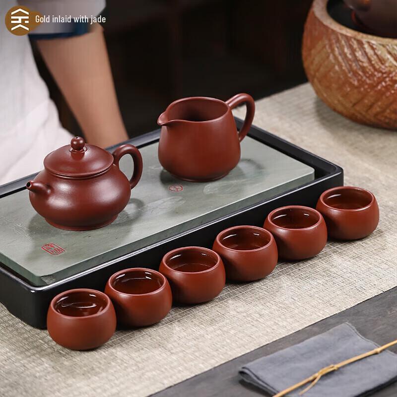 Qi Zhihua Gold Inlaid Purple Zhuni Clay Pan Pot Tea Set