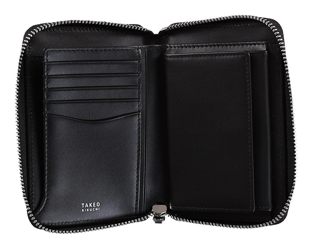Takeo Kikuchi Margo II Bifold Wallet with Round Genuine Medium Cowhide Black X Black Men's Zipper, Leather, 780614, Wallet, Leather, Leather, [NEW]