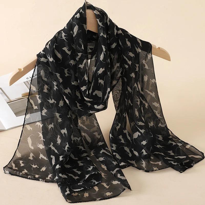 New Print Chiffon Scarf Shawl Women Sunscreen Silk Scarf Turban Long Wrap Beach Travel Outdoor Accessories Trendy Headband