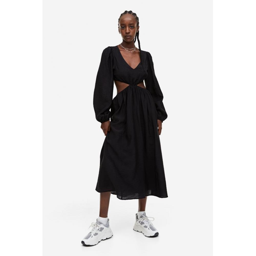 

Платье HM с объемными рукавами и вырезом, черное