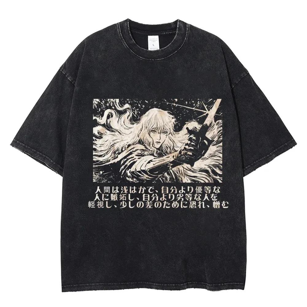 Casual Harajuku Vintage Hip Hop Clothing  Anime Berserk Griffith T Shirts Washed Manga Graphic Oversized Y2k TShirts Unisex