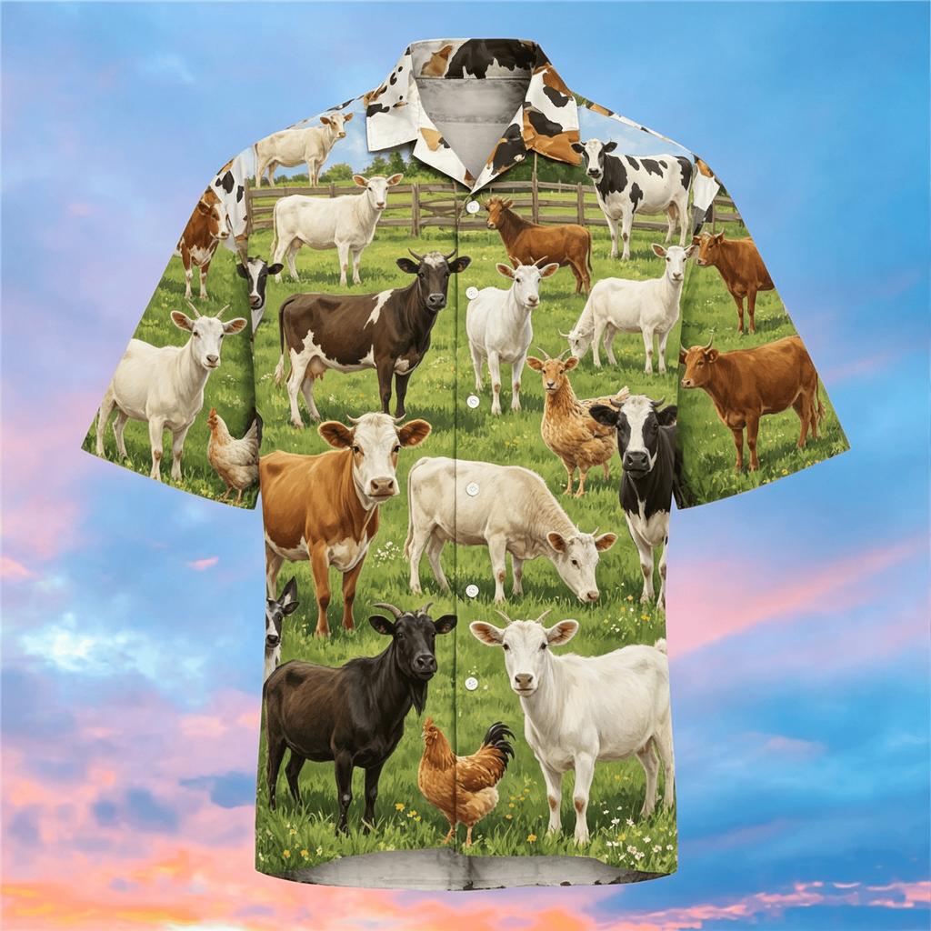 Men's Cute Dog Breed Print Short Sleeve Shirt, Casual Hawaiian Button Up Shirt for Spring & Summer