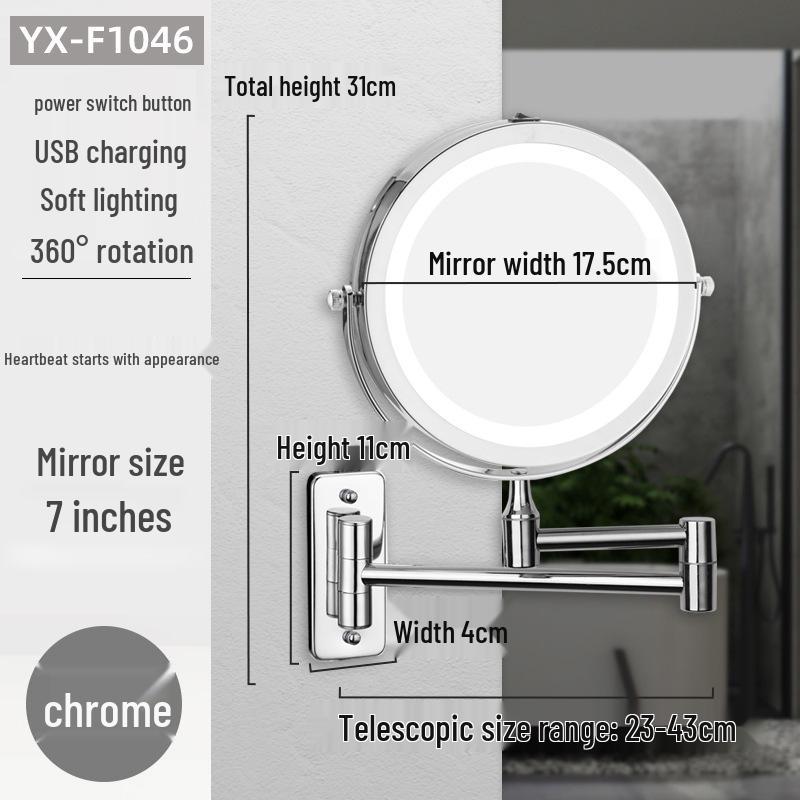 Wall-Mounted Rechargeable Lighted Folding Vanity Mirror - Double-Sided Magnifying LED Makeup Mirror
