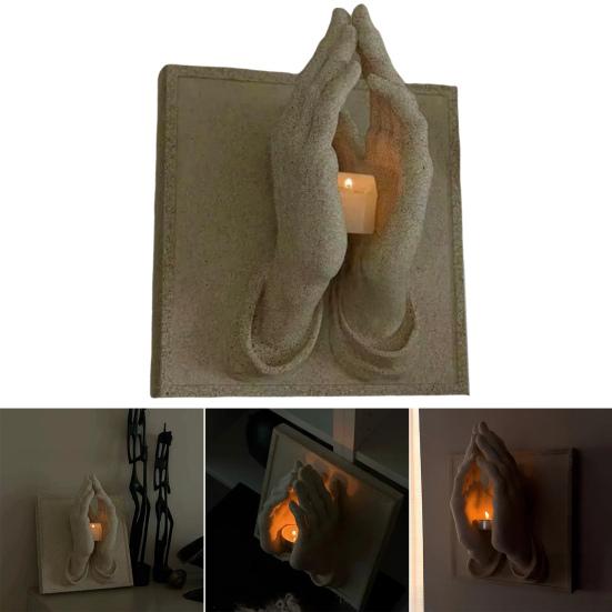 Prayer Hand Candlestick Resin Material Symbol of Faith Emotion Warmth Hope Candle Stand Peaceful Home Accent