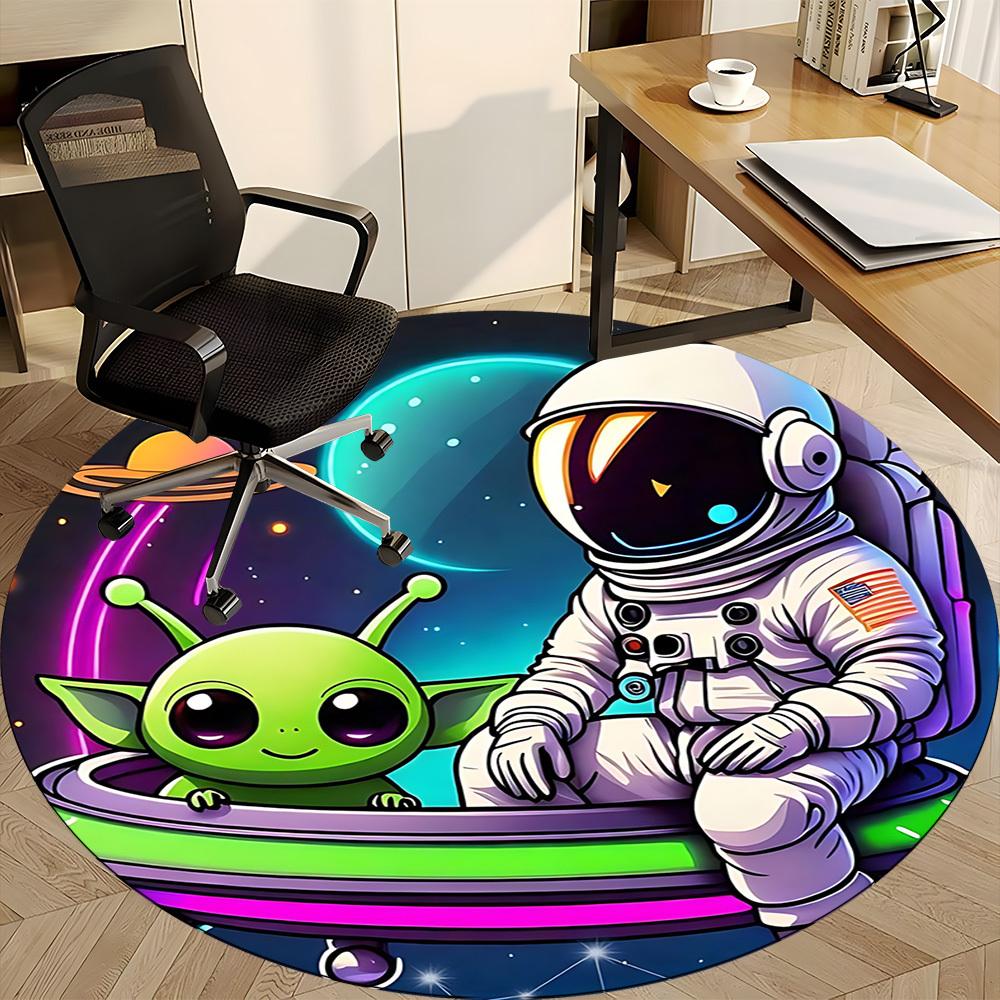 1pc Astronaut Alien Office Round Area Rug, Under Office Chairs Bedroom Living Room Home Decor, Room Deco