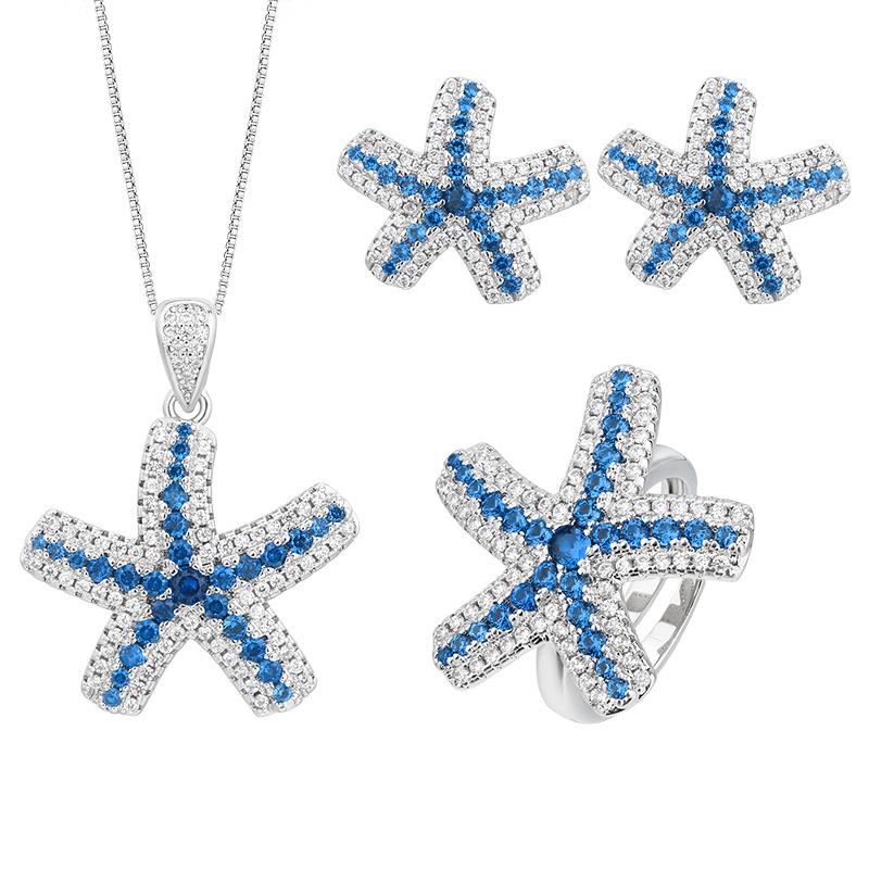 Jewelry Three-Piece Set, Starfish Necklace, Stud Earrings, Pentagram Exaggerated Women'S Style