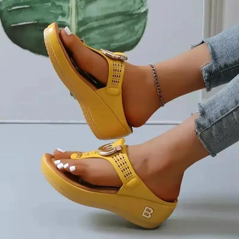 Summer Sandals Women 2025 Big Size Platform Wedges Sandals Slippers Non-Slip Open Toe Flip Flops Ladies Comfortable Beach Shoes