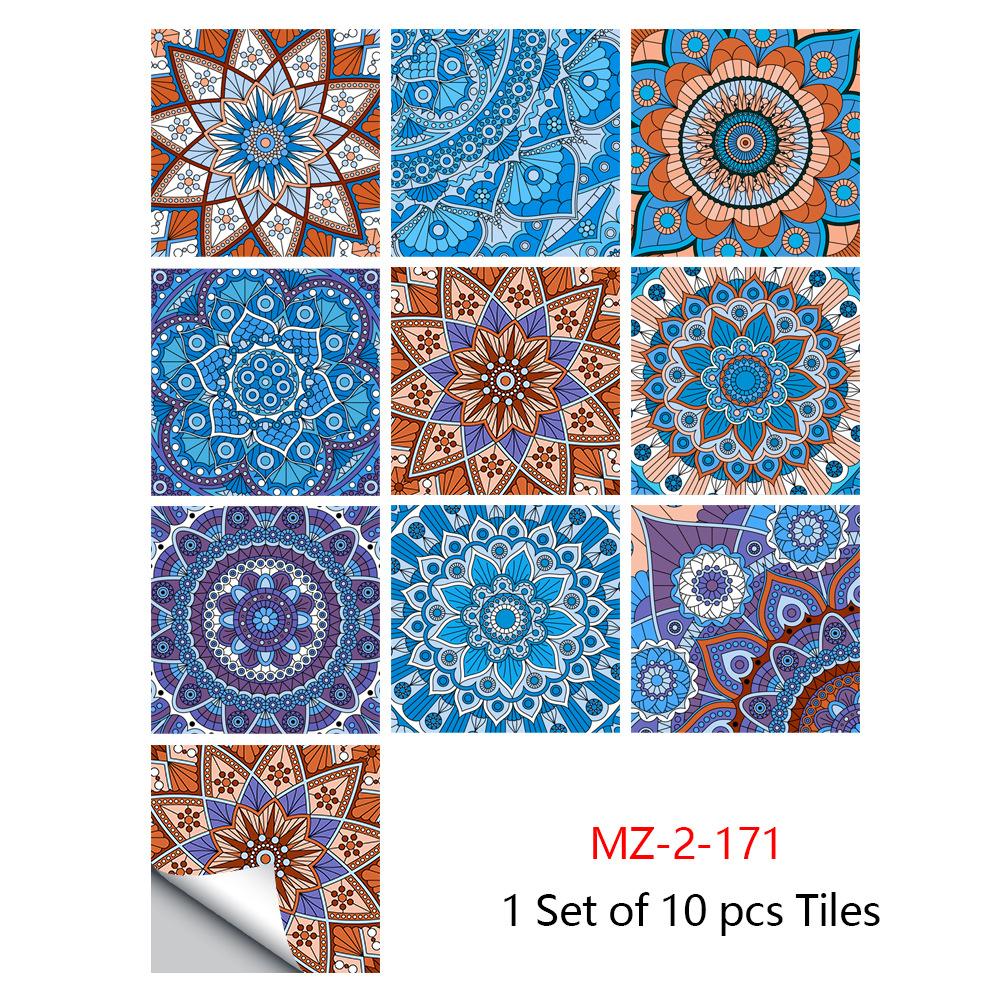 10pcs Mandala Crystal Hard Tiles Ceramic Wall Stickers Peel Stick Decals for Kitchen Wardrobe Home Decor Art Mural DIY