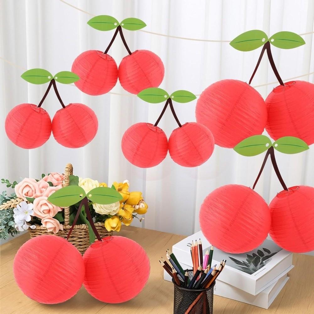 Home Pendant 8/12 Inch Cherry Paper Lantern Foldable Handmade DIY Prop Lantern Fruit Theme Hanging Lampion Kindergarten