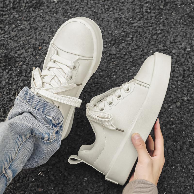 Fashion High Quality Thick Soled Height Increasing Fashion Board Shoes For Mens Casual Leather Outdoor Antiskid Lace-Up Walking Shoes
