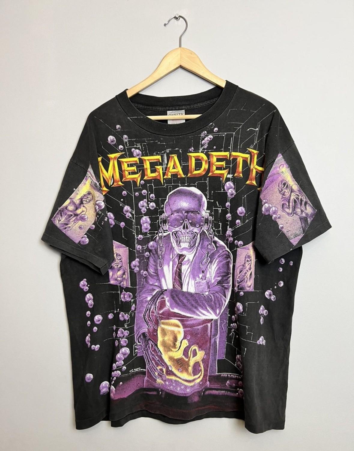 90s Vintage 1991 Megadeth Rock Heavy AOP Metal Band xl black Unisex T-Shirt S
