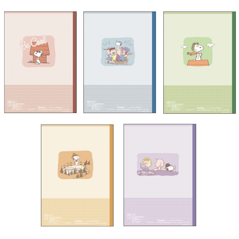 Sunstar Stationery Snoopy Canvas S2638118 Notebook, Dotted, A-Ruled, 5-Pack, Snoopy,
