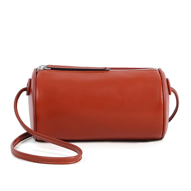 Women's bag real cowhide cylinder bag new niche messenger bag plus