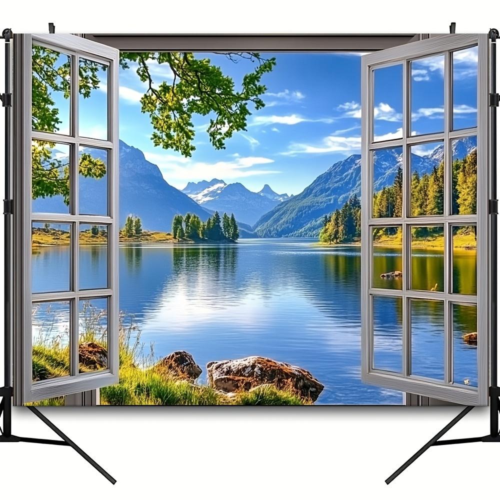 1 Curtain Background Lake and Mountain Scenery Natural Landscape Wall Decoration for Home and Office Seasonal Decoration
