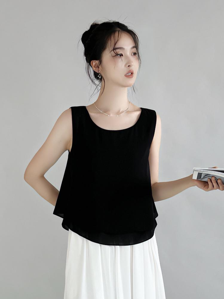 Plus Size Women's Chiffon Sleeveless Camisole – Spring/Summer Loose Round Neck Top