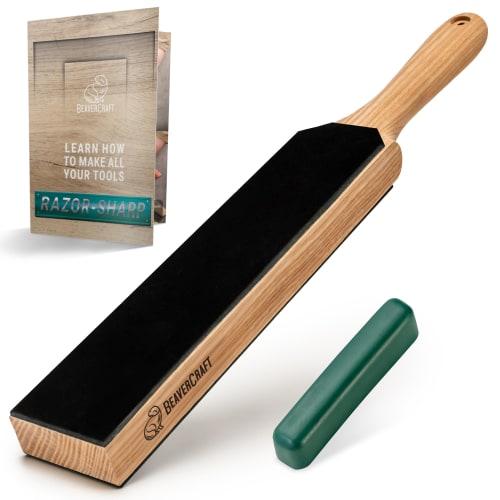 BeaverCraft LS6P1 Leather Strop Kit with Sharpening Abrasives, Knife Stropping Block, 35.5 Cm, Knife Sharpener, Leather Strop for Knife Stropping Kit