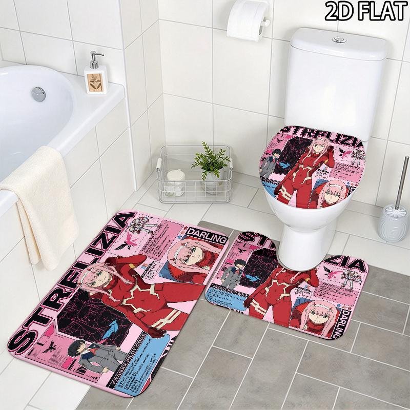 Franxx 3Pcs Flannel Toilet Mat Set Bathroom Rug Bath Carpet Non Slip Home Decor Toilet 3 Pcs Bathroom Textile Set