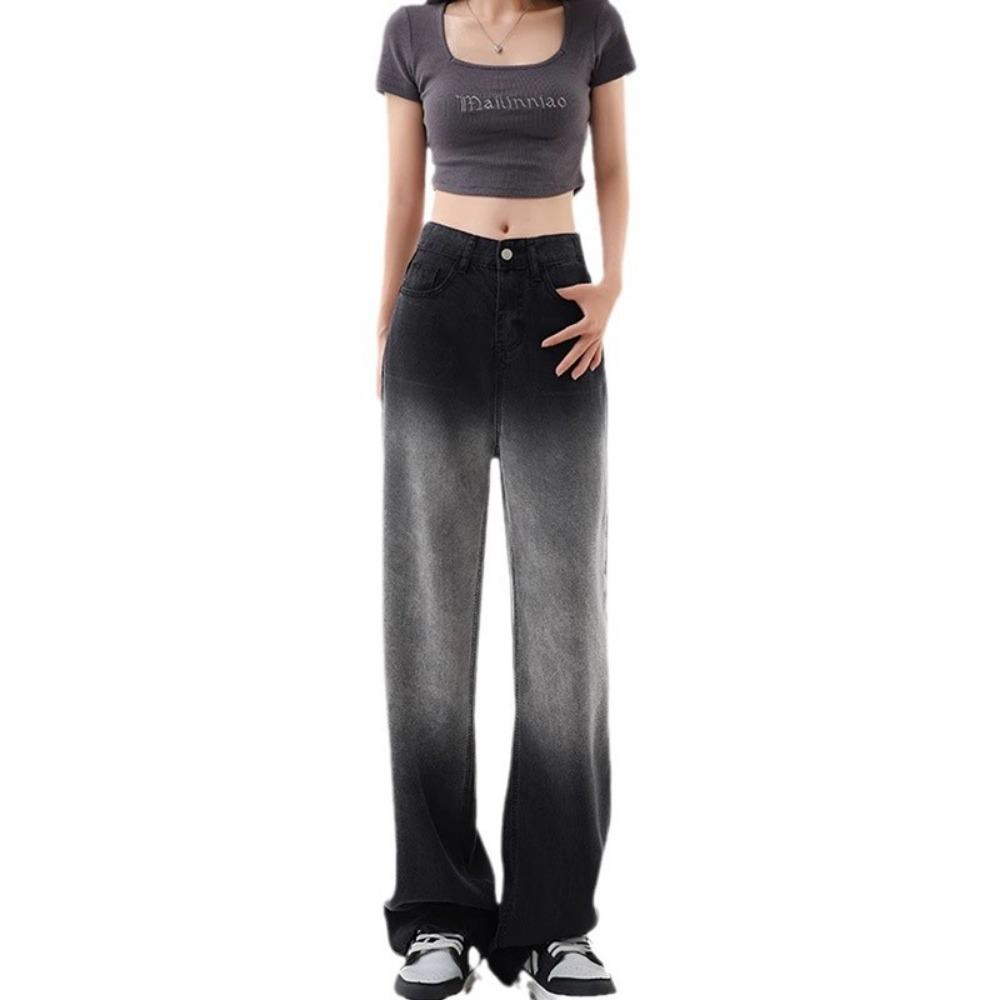 858 Spring and Autumn New Versatile Trend Gradient Wide Leg Jeans Women's Versatile Skinny and High Meat Covering Floor Pants