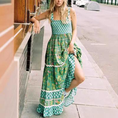 Women's Suspender Printed Dress Laceless Back Lace Cake Skirt