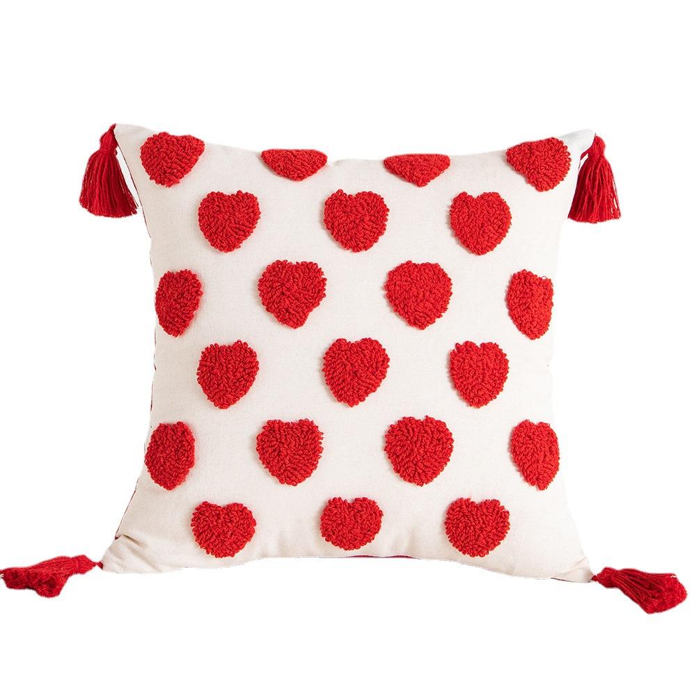 Embroidered Love Love Cute Tufted Tassel Geometric Wedding Wedding Pillow Pillow Case Cushion