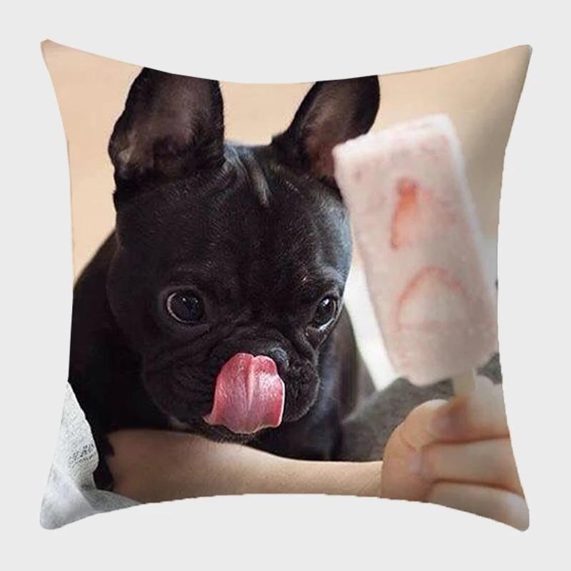 Bulldog Polyester Cushion Cover Modern French Bulldog Pillowcase Sofa Throw Pillow Cover Decorative Pillowcase For Couch Bed Car