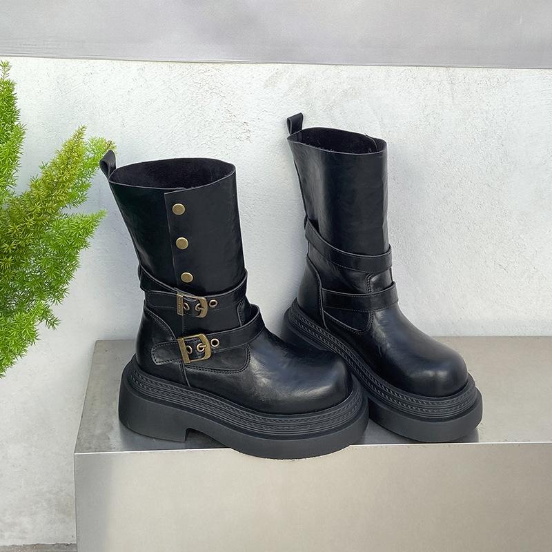 

2025 осень и зима новая универсальная пряжка ремня Майяр ботинки ботинки рыцаря ботинки на платформе высокие ботинки ботинки женские 40 чёрный