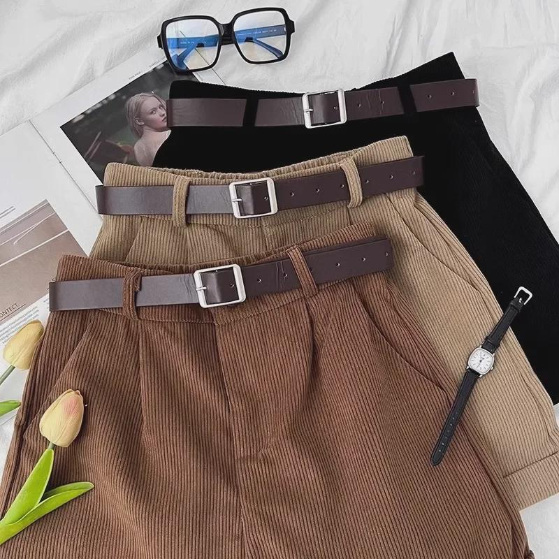 Dámské retro manšestrové šortky s širokým pasem – podzimní/zimní móda