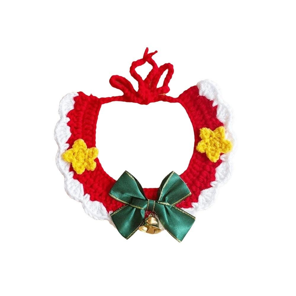 Red Bowknot Christmas Pet Neckwear Yarn Pet Holiday Bib Xmas Puppy Outfit Cat Santa Hat  New Year