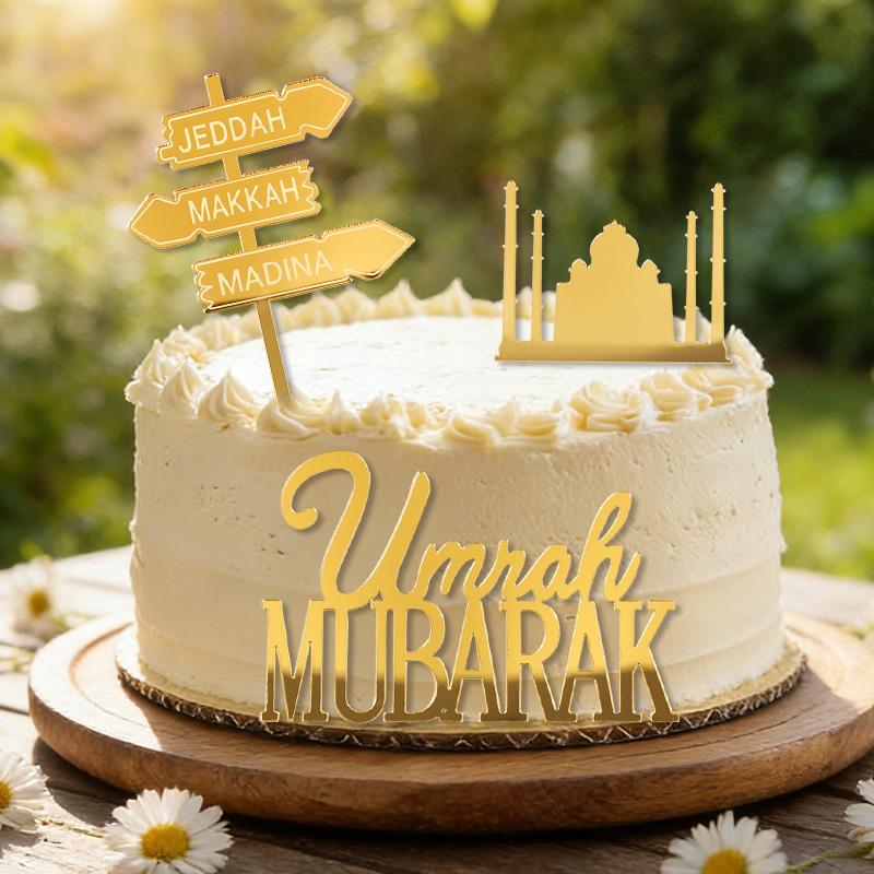 Umrah Mubarak Zlatý akrylový topper na dort Islámští muslimští párty potřeby 2026 Eid Mubarak Ramadan Dort DIY dekorace Pečicí nástroje