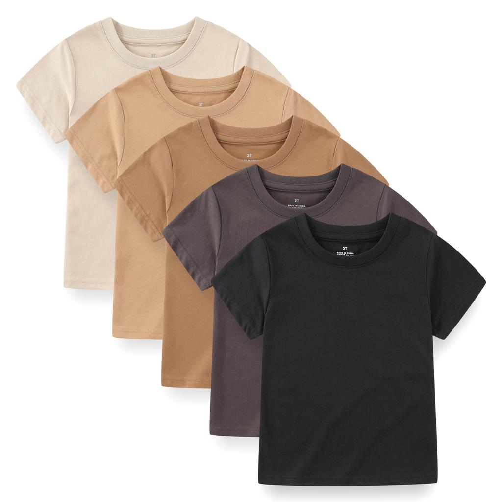 KIDDIEZOOM 5 Pcs Fashionable and Comfortable Short Sleeved T-shirt for Infants and Young Children, Boys and Girls, 100% Pure Cotton Newborn Clothing