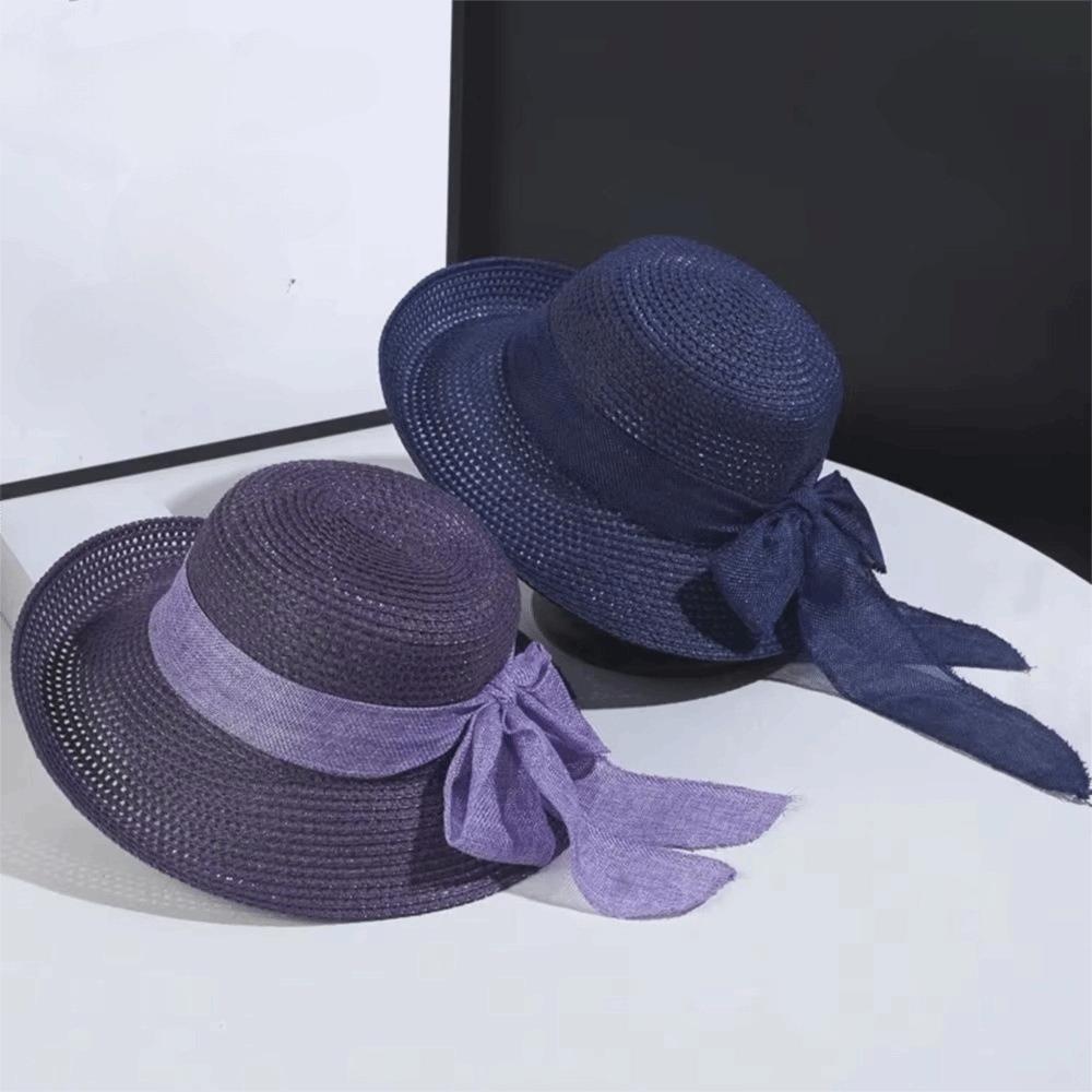 Portable Big Brimmed Woven Cap Hollow Out Bucket Hat Equestrian Hat Bow Fisherman Cap Spring