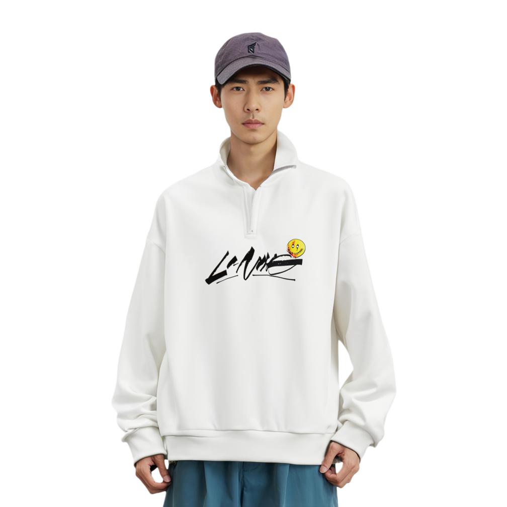Li Ning X Og_Slick Collaboration Letter Stand Collar Pullover Loose Sweatshirt Unisex Sweatshirt Off-White AWDT445-3