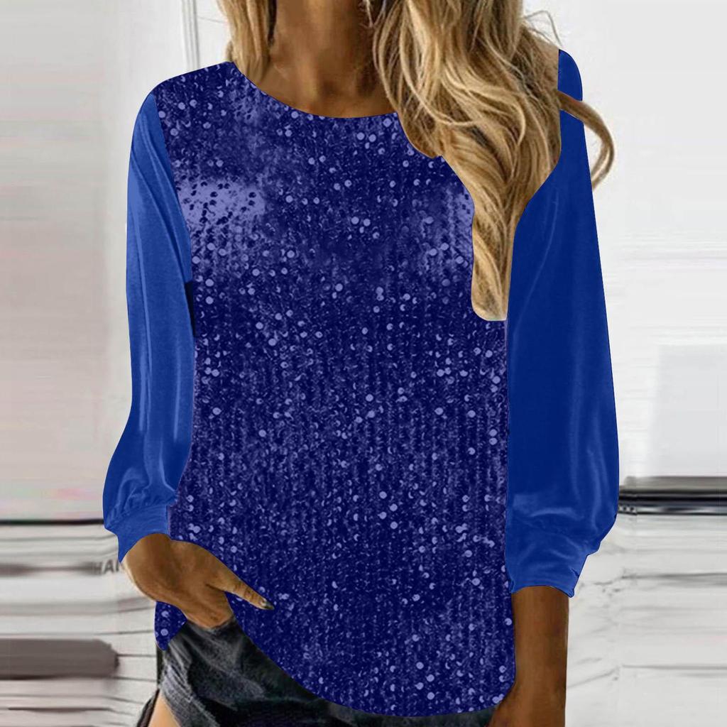 2025 European & American Women's Casual Sequin Round Neck Long Sleeve Pullover