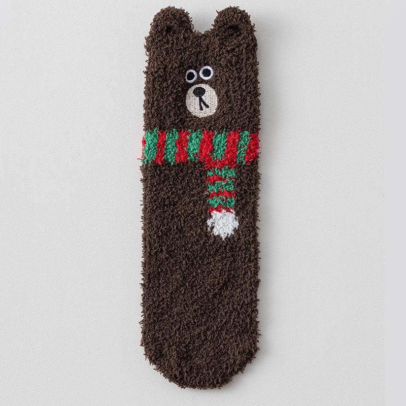 Children Autumn Winter Socks Bear Coral Fleece Warm For Cute Kawaii Girls Boys Socks Thickened Soft Socks Home Floor Bear Socks