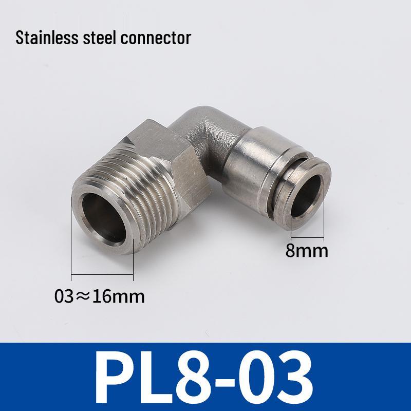 304 Stainless Steel Threaded Pneumatic Air Hose Quick Connect Fitting, PC/PL Options: 8-02, 4-M5, 6-01, 10-03.