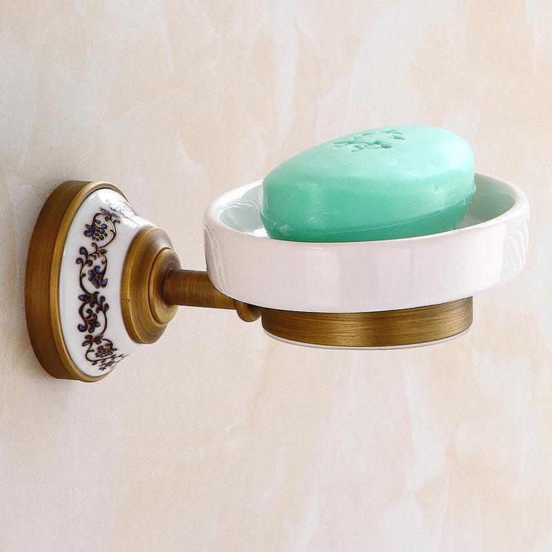 European Antique Brass Double Towel Bar & Shelf Set