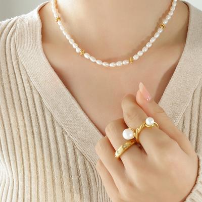 Einfacher und lichtechter Stil, modische und modische Individualität, Süßwasserperlen-Gold-Accessoires, Halskette, französischer Trendschmuck