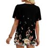 Women's Casual Fashion Round Neck Floral Printed Pleated Short Sleeve T,shirt Top