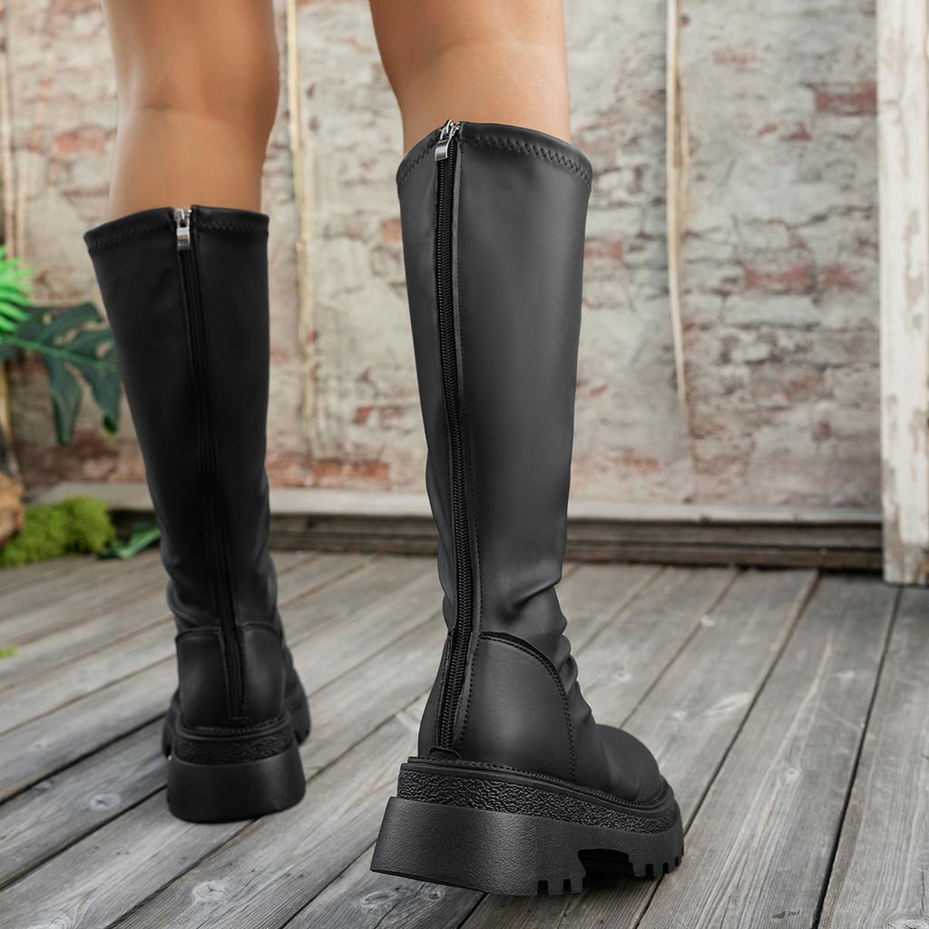 Stiefel mit dicker Sohle, aber kniehoch, Kinder 2025 Herbst und Winter neue Mode-Stiefel, plissierte Stiefel zum Stapeln, hochelastische Damenstiefel