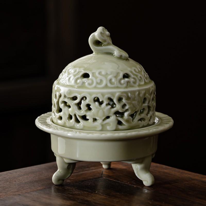 Handmade Ceramic Incense Burner with Metal Lid - Zen Meditation Home Decor Spiritual Gift Yoga Relaxation Incense Ash Catcher