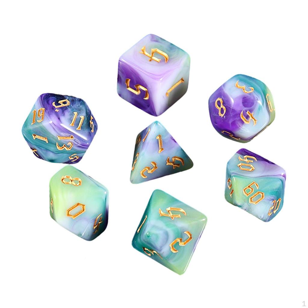 7 Acrylic Dice Set for Board Games, D4 D8 D10 D12 D20 Multi Sided RPG