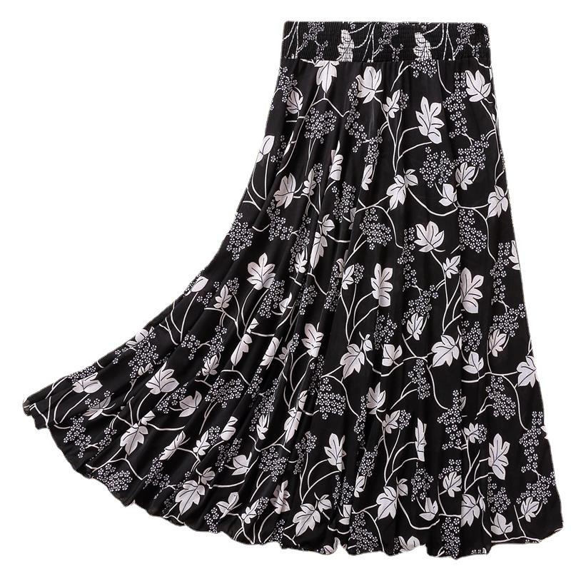Women's Summer Ice Silk Midi Skirt – 72cm Length, Elegant Dance Style for Middle-aged and Elderly